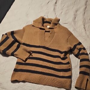 Promesa Tan and Black Striped Cowl Neck Sweater